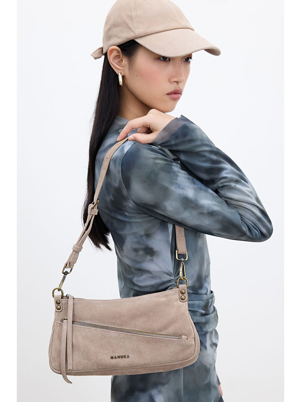 Bej Mari Süet Baget Çanta Kum-1