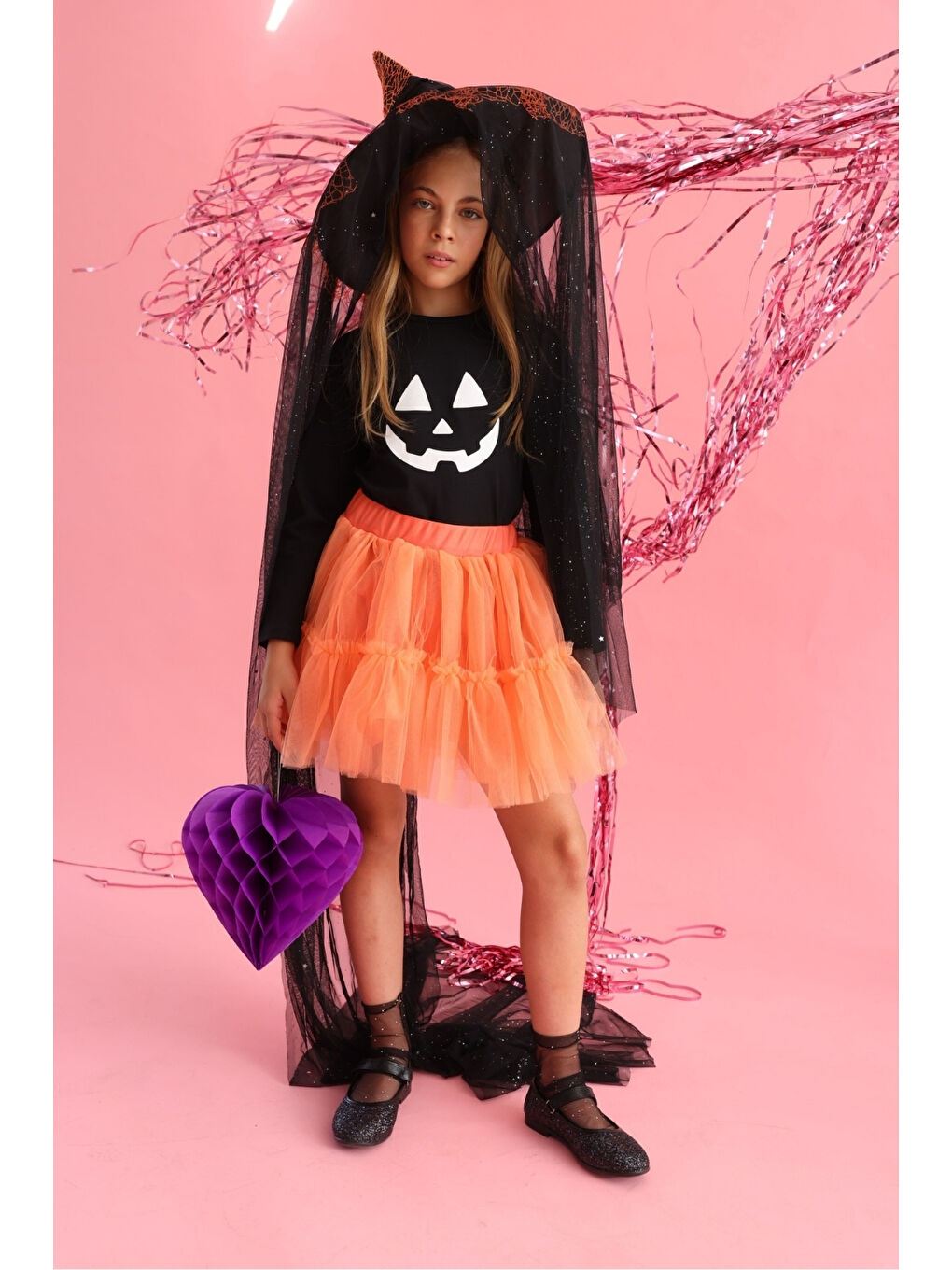 Turuncu Kız Çocuk Tül Etek - Miley-3