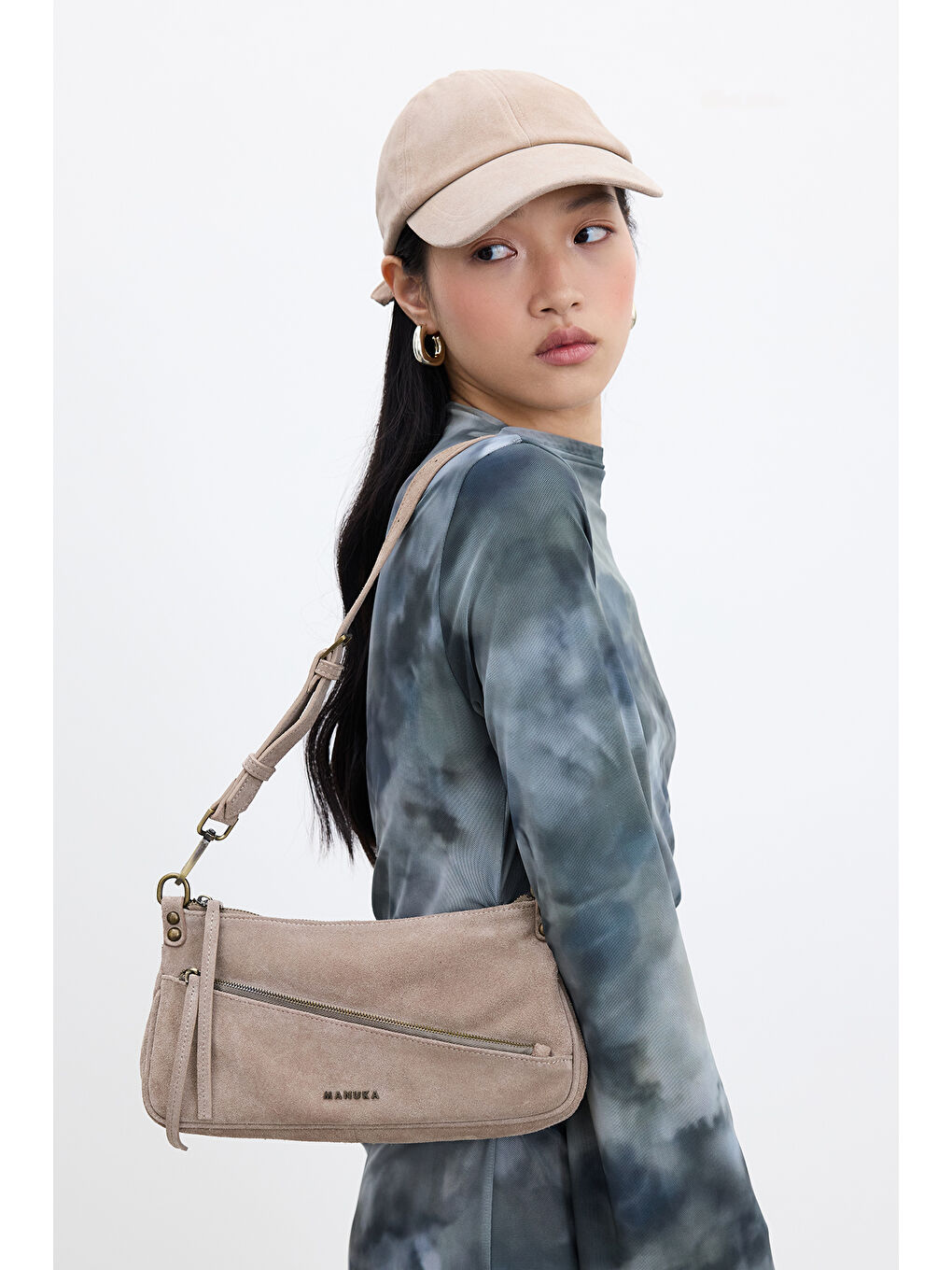 Bej Mari Süet Baget Çanta Kum-2