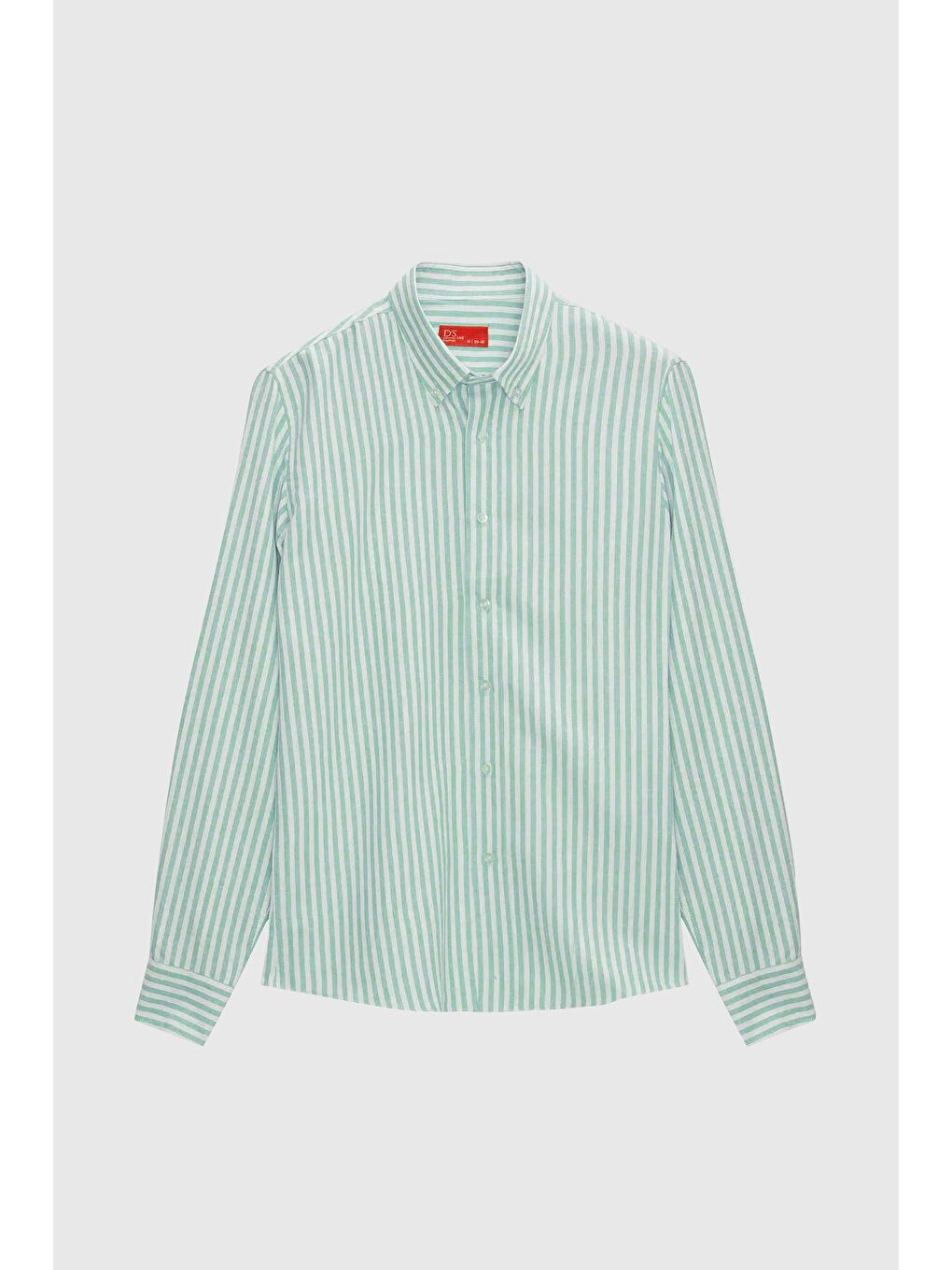Slim Fit Yeşil Çizgili Gömlek-4