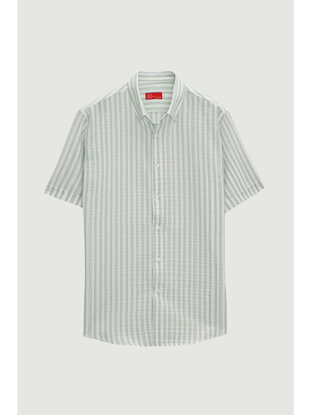 Slim Fit Yeşil Gofre Kısa Kollu Gömlek-4