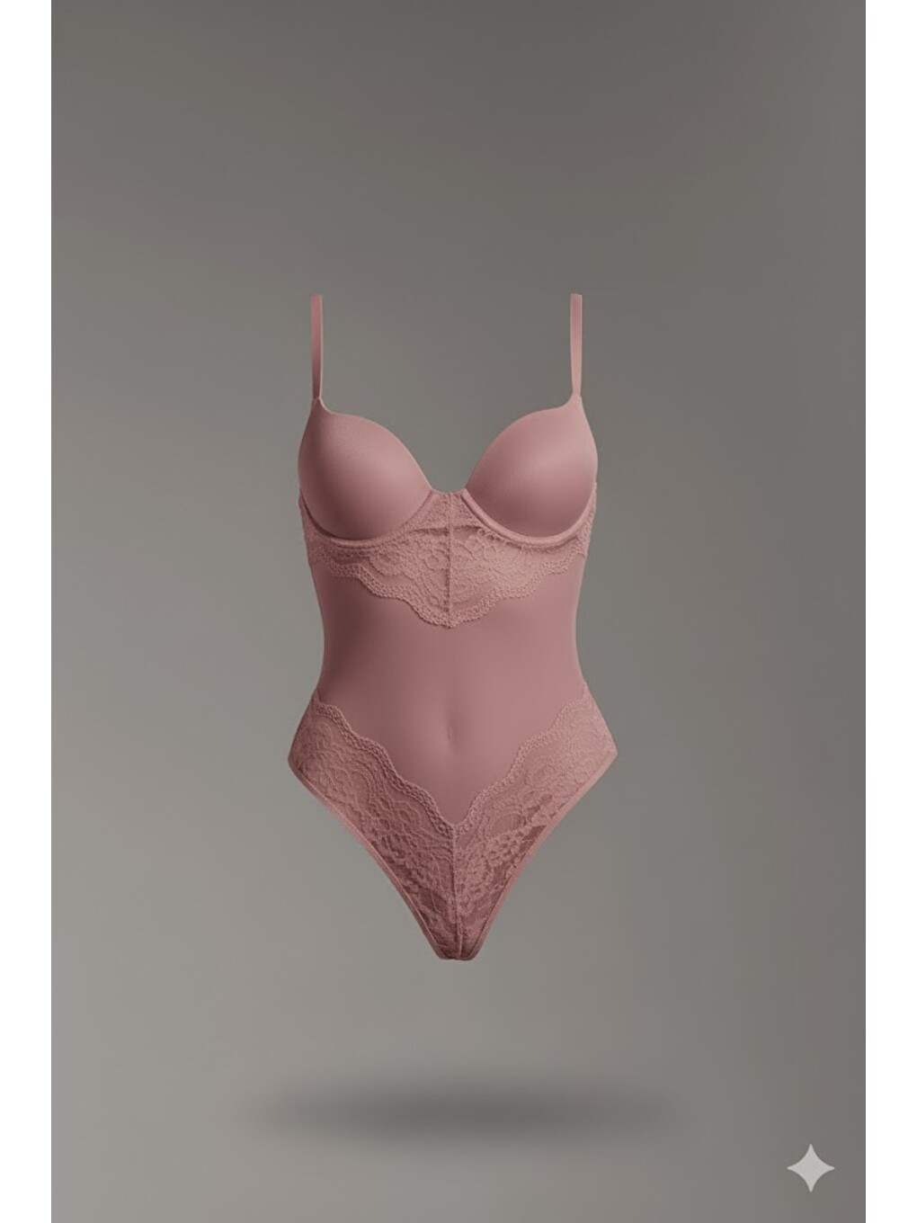 Bej Destekli Dantelli Çıtçıtlı Body C15081 Vizon