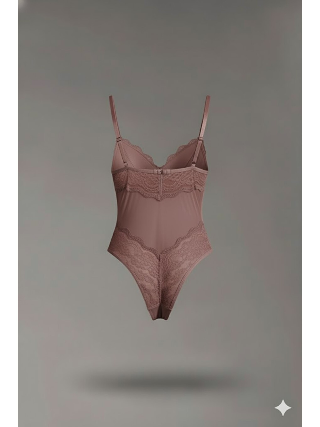 Bej Destekli Dantelli Çıtçıtlı Body C15081 Vizon-1