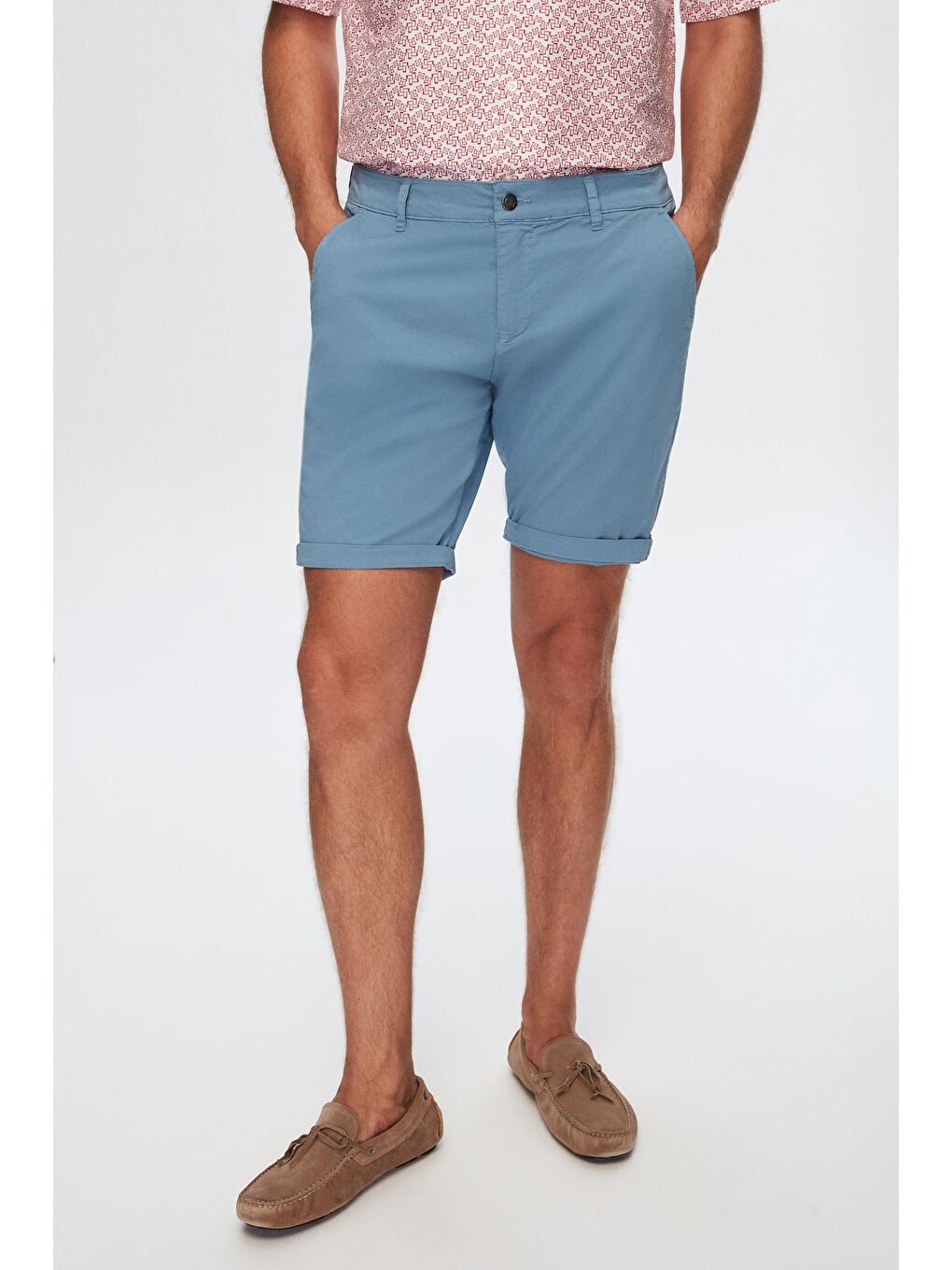 Slim Fit İndigo Yandan Cepli Pamuklu Chino Şort