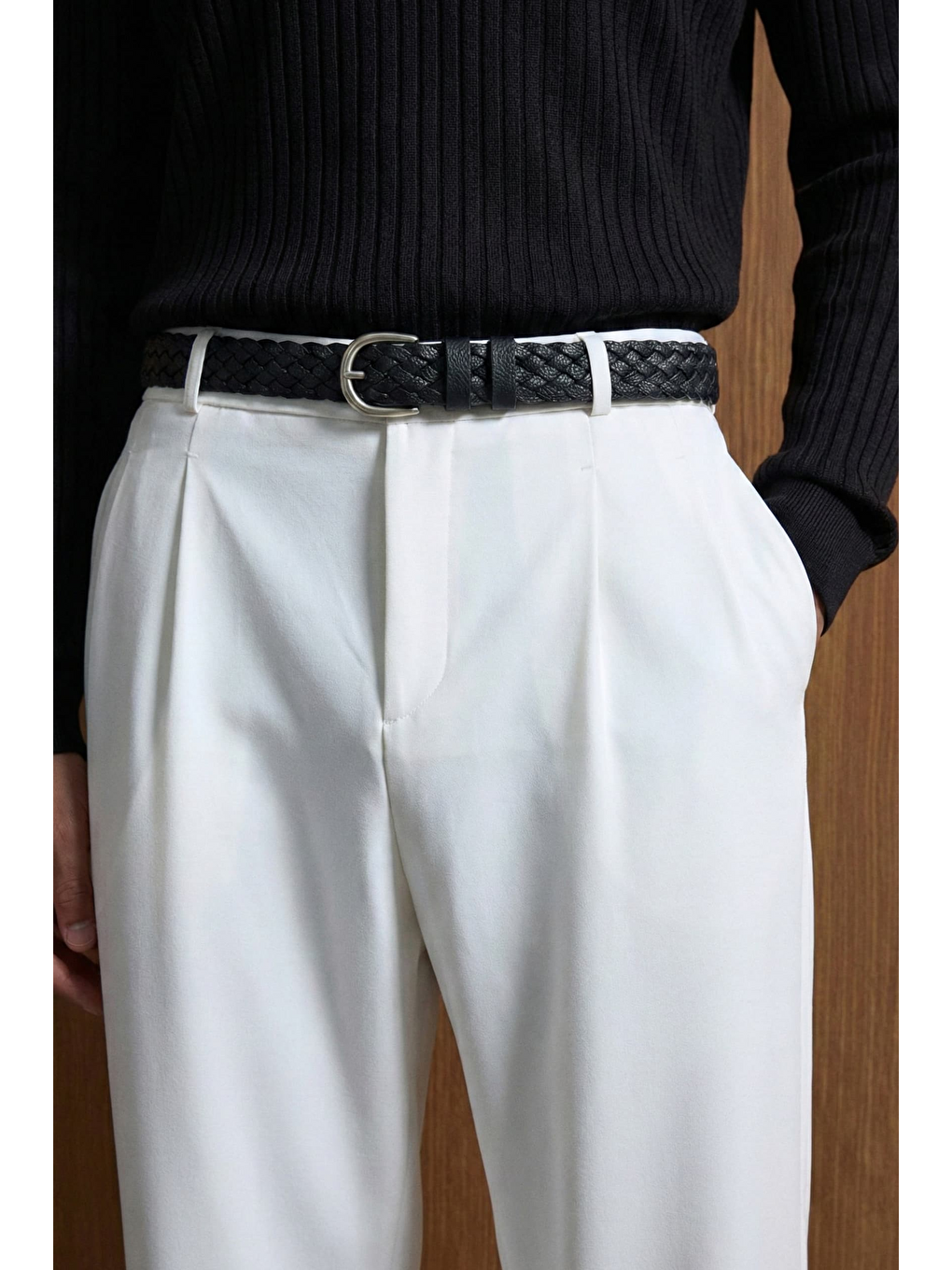 Erkek İnce Örgü Metal Tokalı Kemer Siyah-1