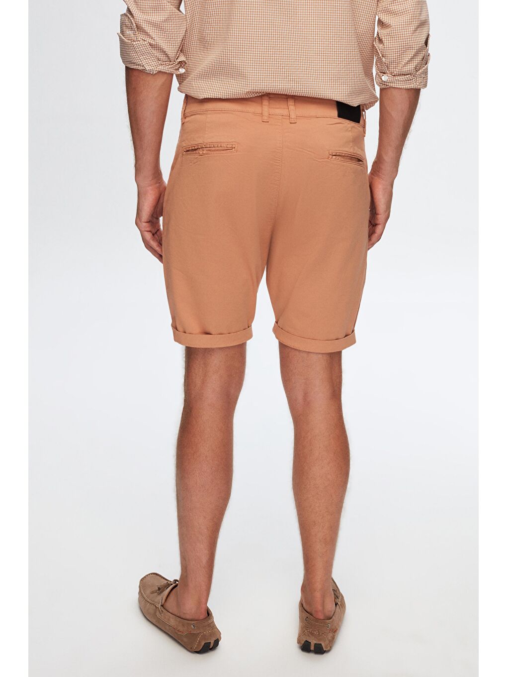 Kahverengi Slim Fit Camel Yandan Cepli Pamuklu Chino Şort-3