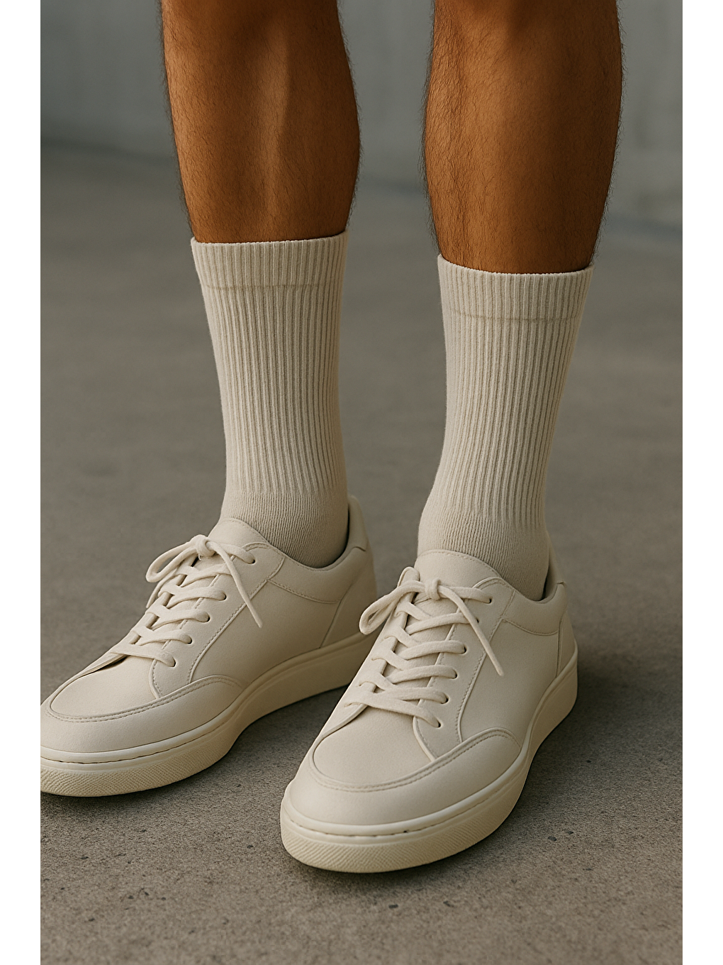 Unisex Havlu Taban Uzun Konç Basic Soket Çorap Bej