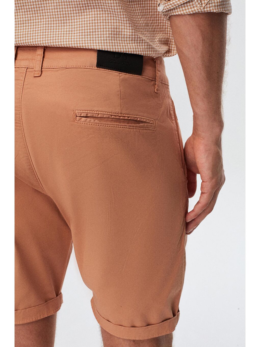 Kahverengi Slim Fit Camel Yandan Cepli Pamuklu Chino Şort-5