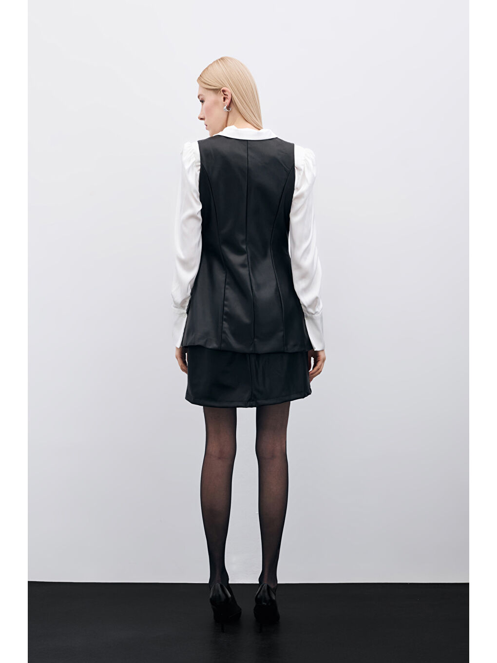 Uzun Deri Yelek - Siyah-7