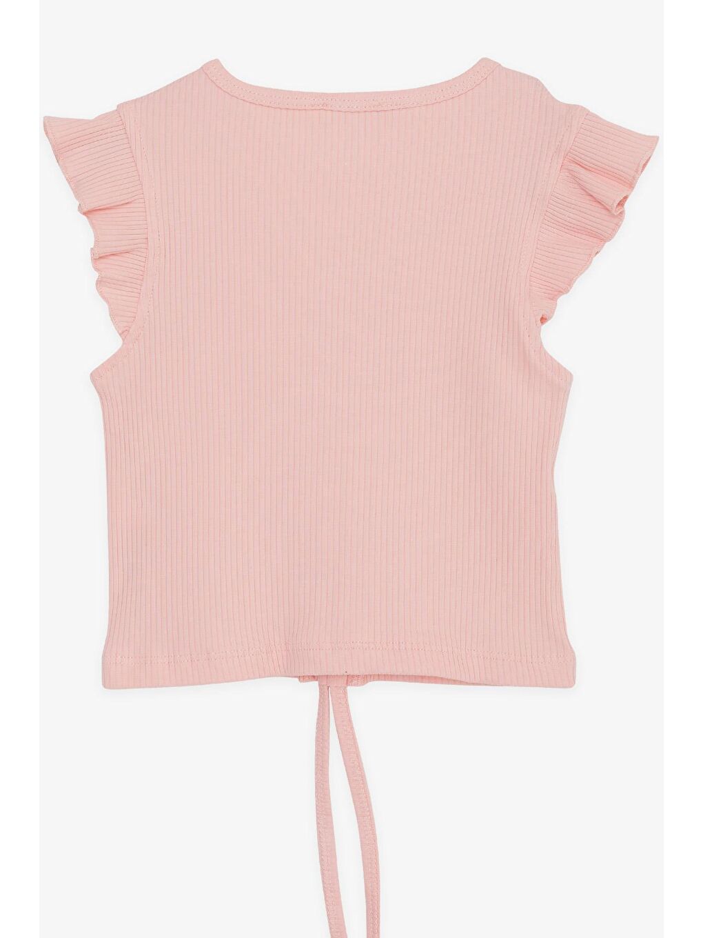 Pembe Kız Çocuk Crop Tişört Bağcıklı Fırfırlı Somon (8-14 Yaş)-1