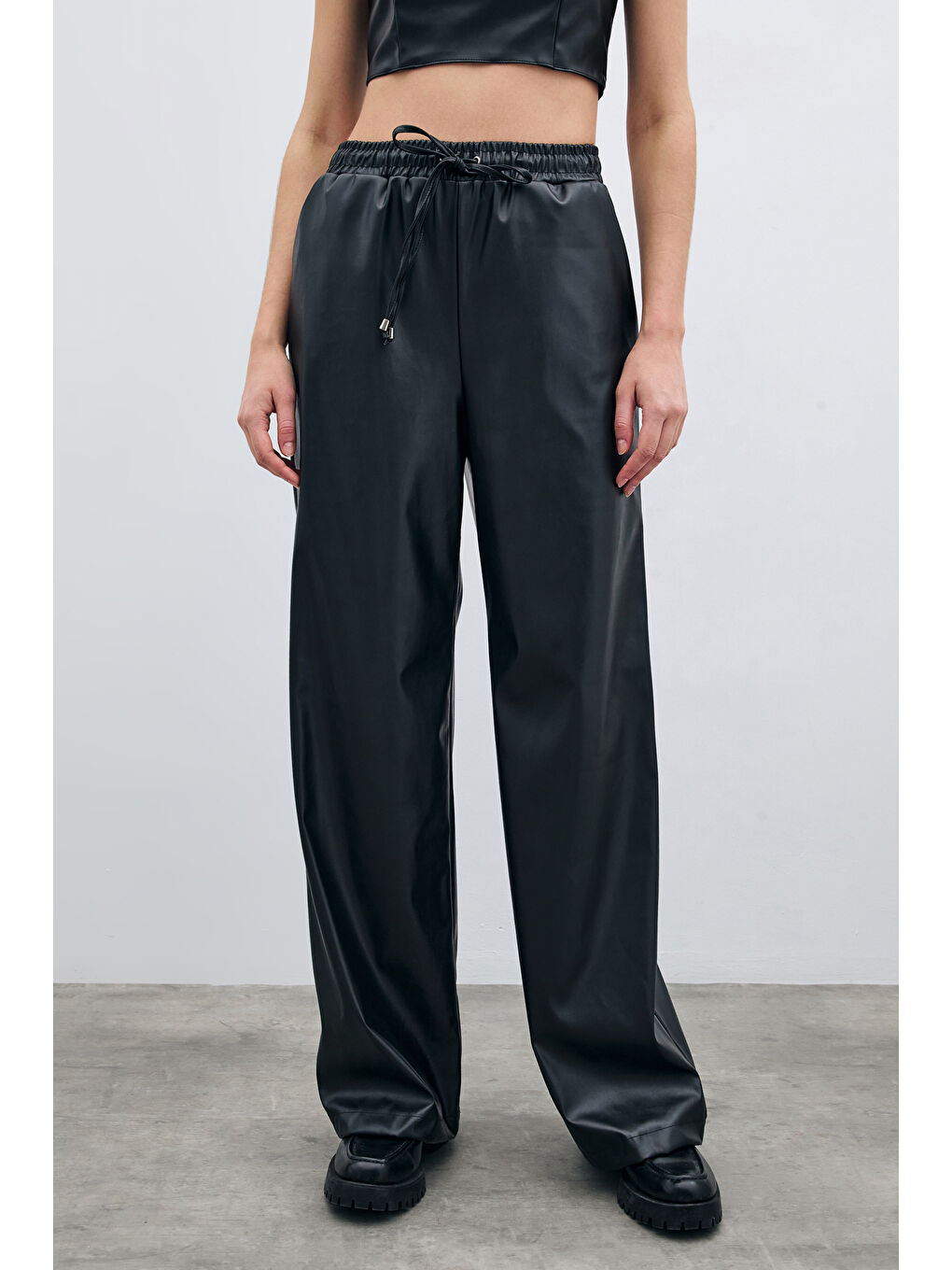 Salaş Deri Pantolon - Siyah-5