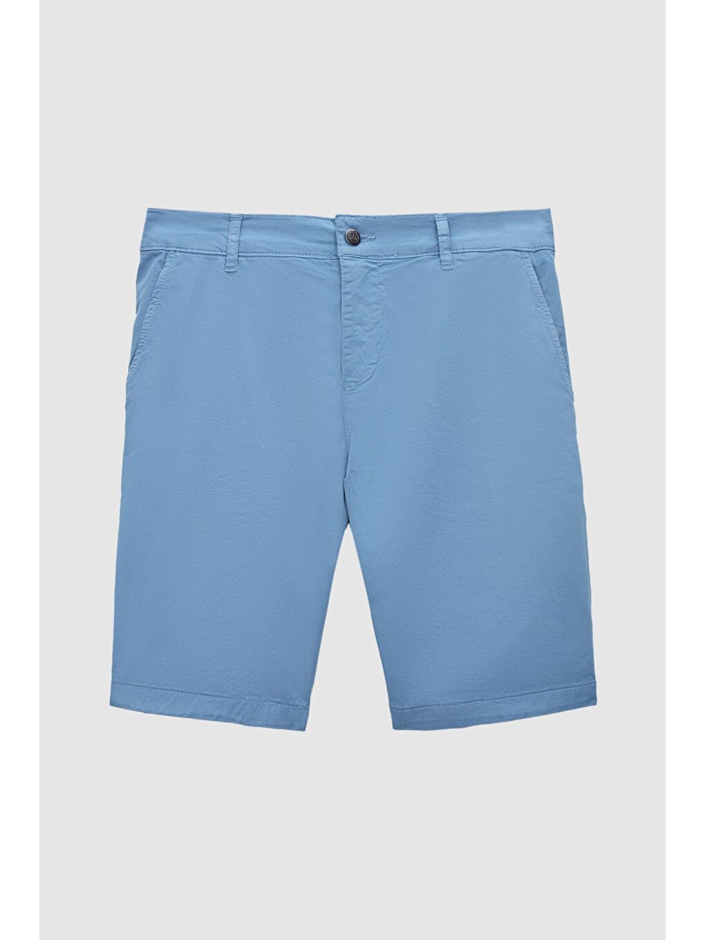 Slim Fit İndigo Yandan Cepli Pamuklu Chino Şort-4