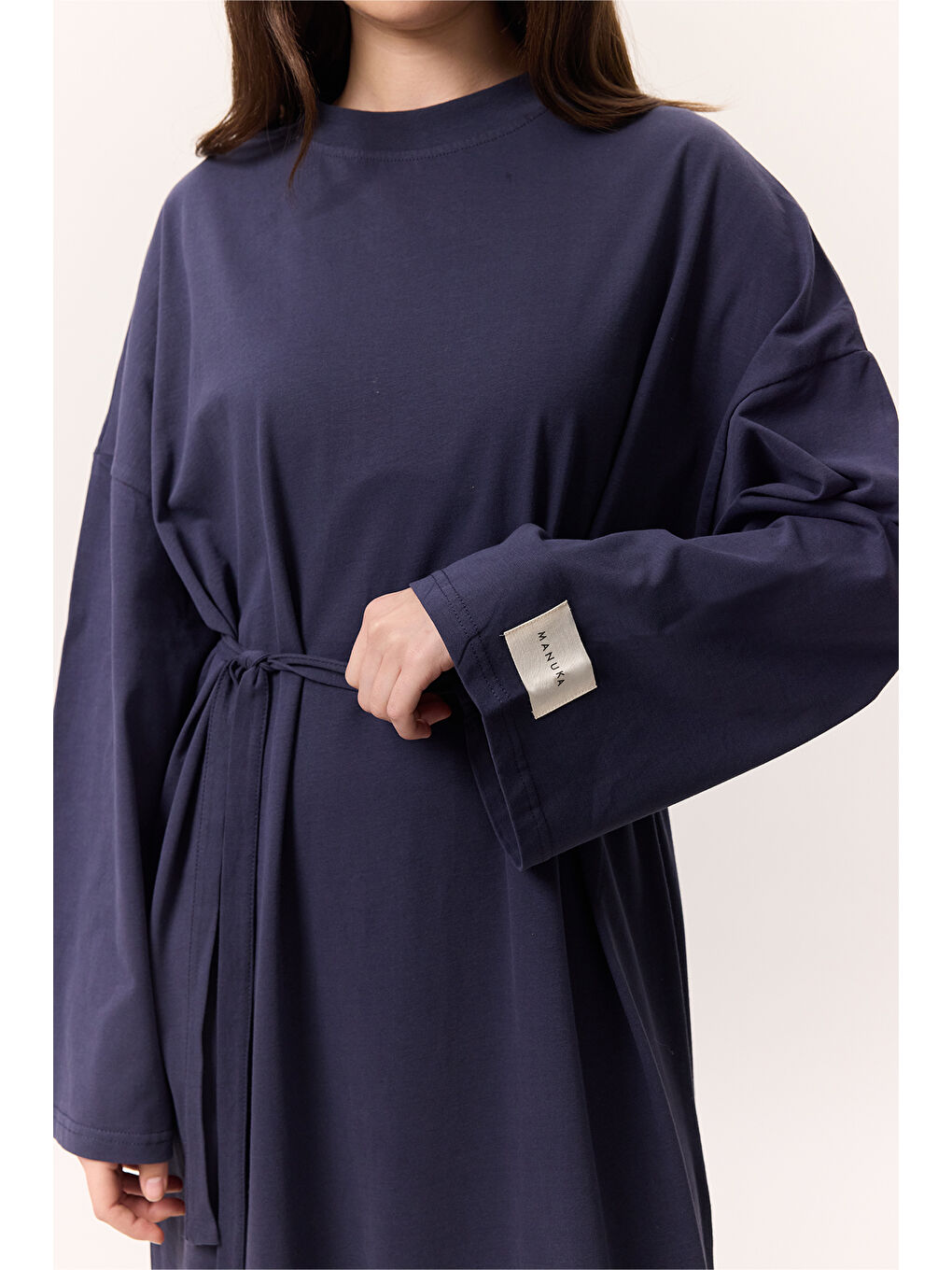 Oversize Uzun Rahat Elbise Lacivert-3