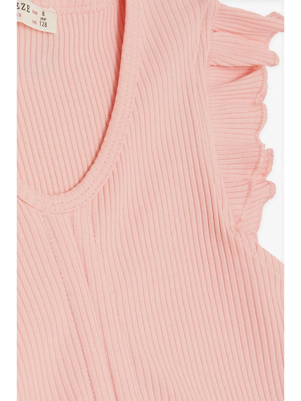 Pembe Kız Çocuk Crop Tişört Bağcıklı Fırfırlı Somon (8-14 Yaş)-2