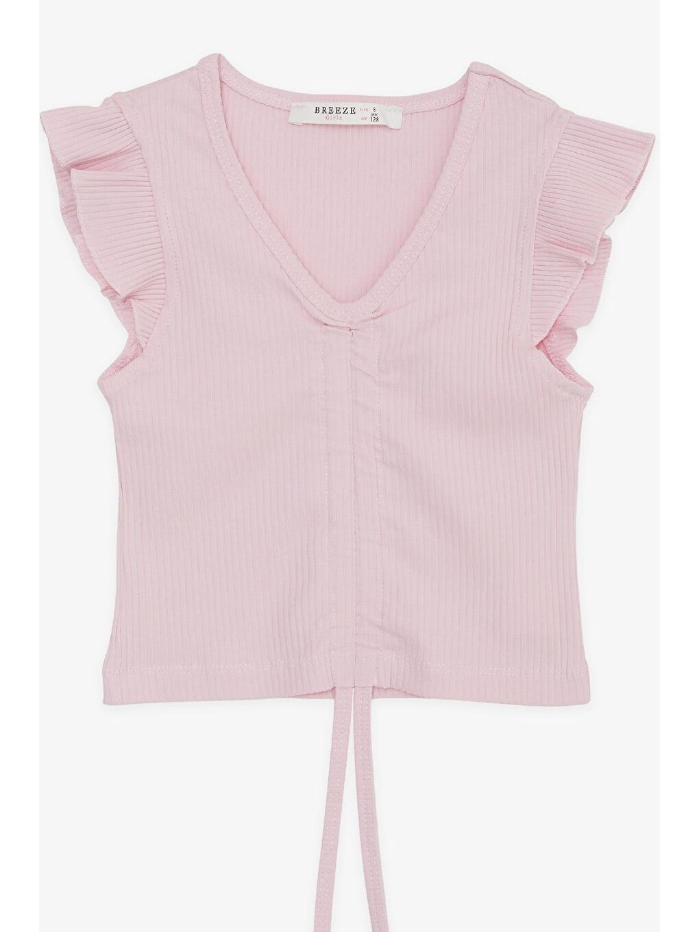 Kız Çocuk Crop Tişört Bağcıklı Fırfırlı Pembe (8-10 Yaş)