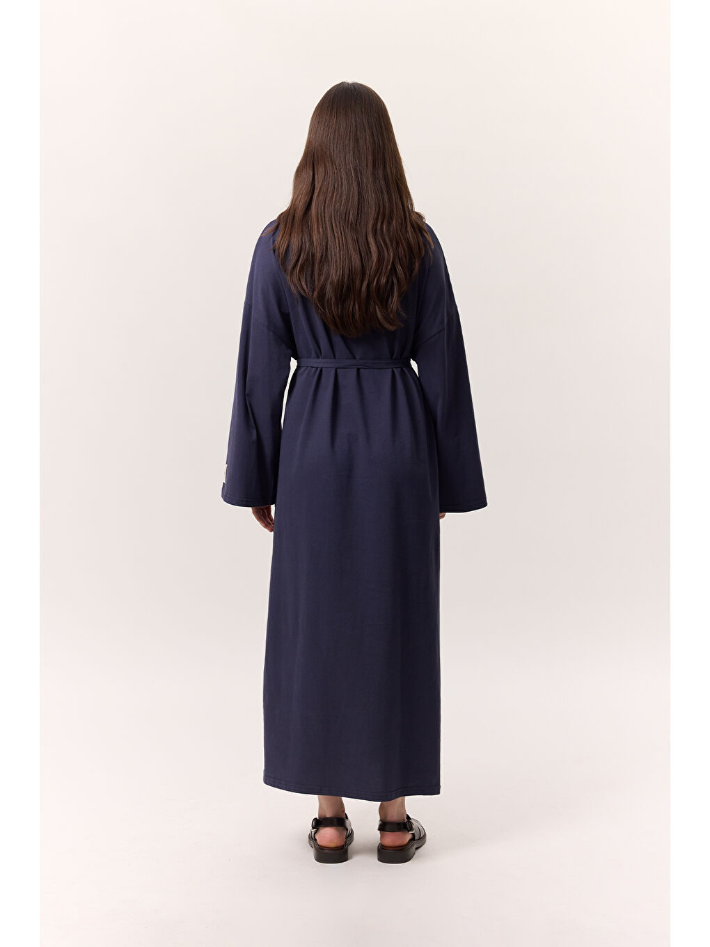 Oversize Uzun Rahat Elbise Lacivert-6