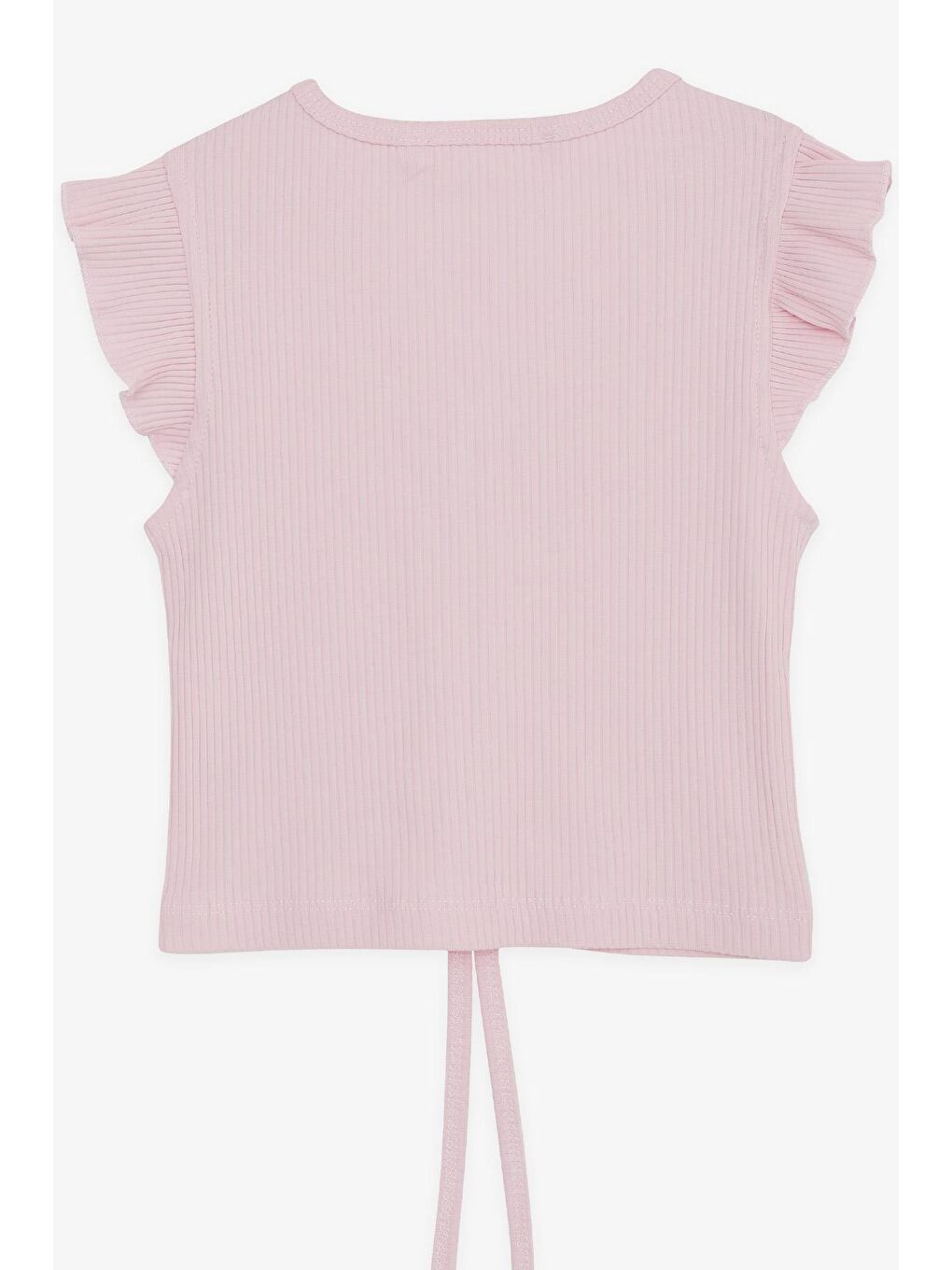 Kız Çocuk Crop Tişört Bağcıklı Fırfırlı Pembe (8-10 Yaş)-1