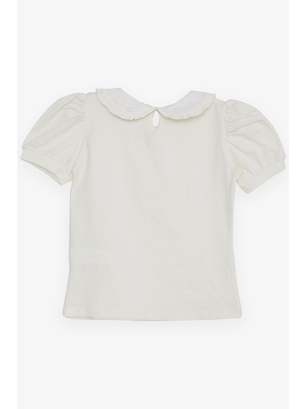 Kız Çocuk Tişört Geniş Yaka Nakışlı Armalı Ekru (5-10 Yaş)-1