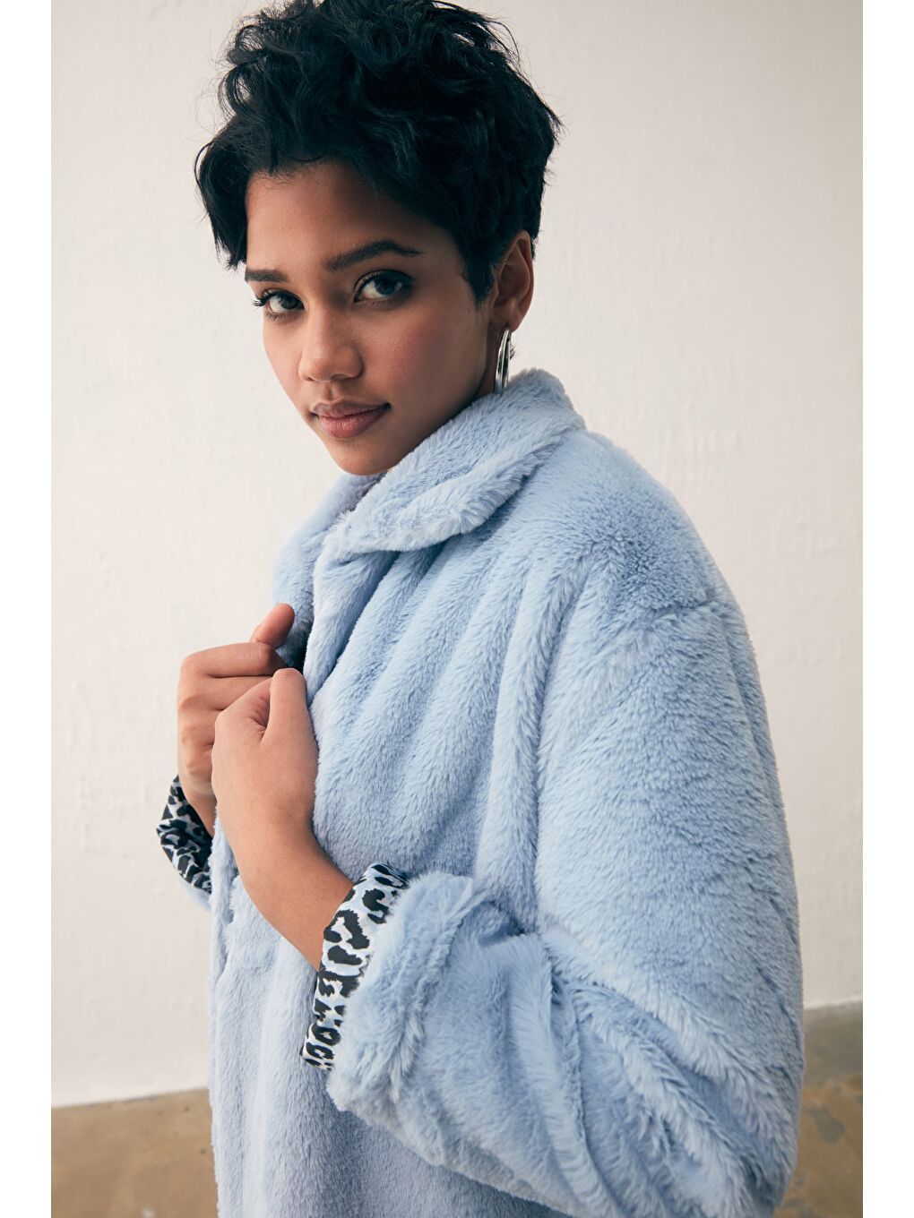 Leopar Astarlı Pelüş Kaban - Bebe Mavi-5