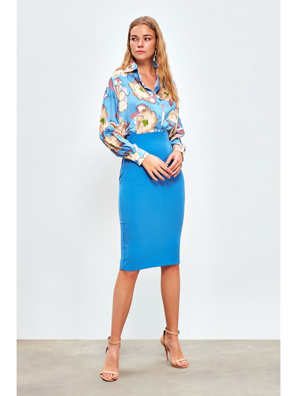 Düz Kalem Etek - Sax Mavi