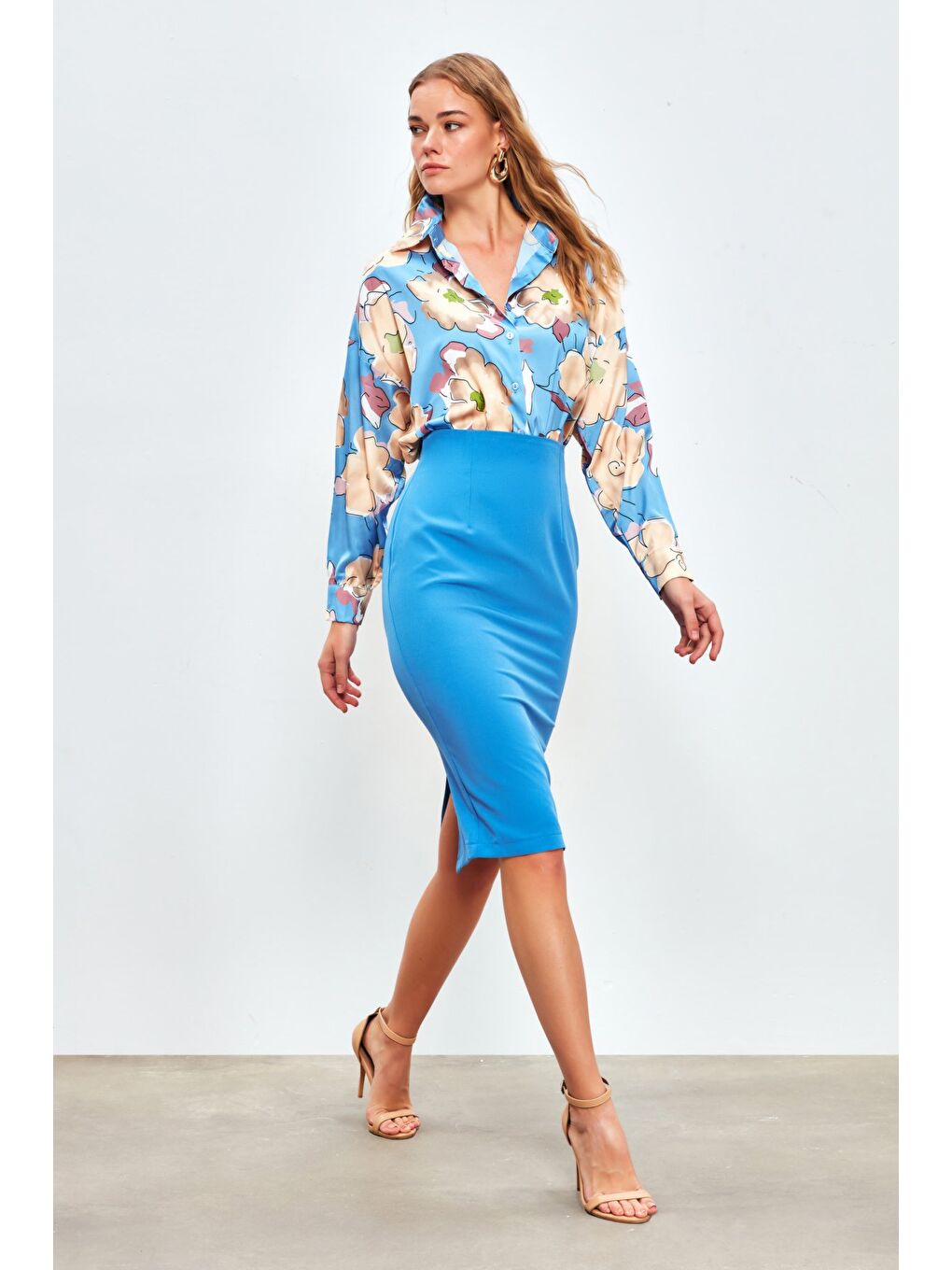 Düz Kalem Etek - Sax Mavi-2