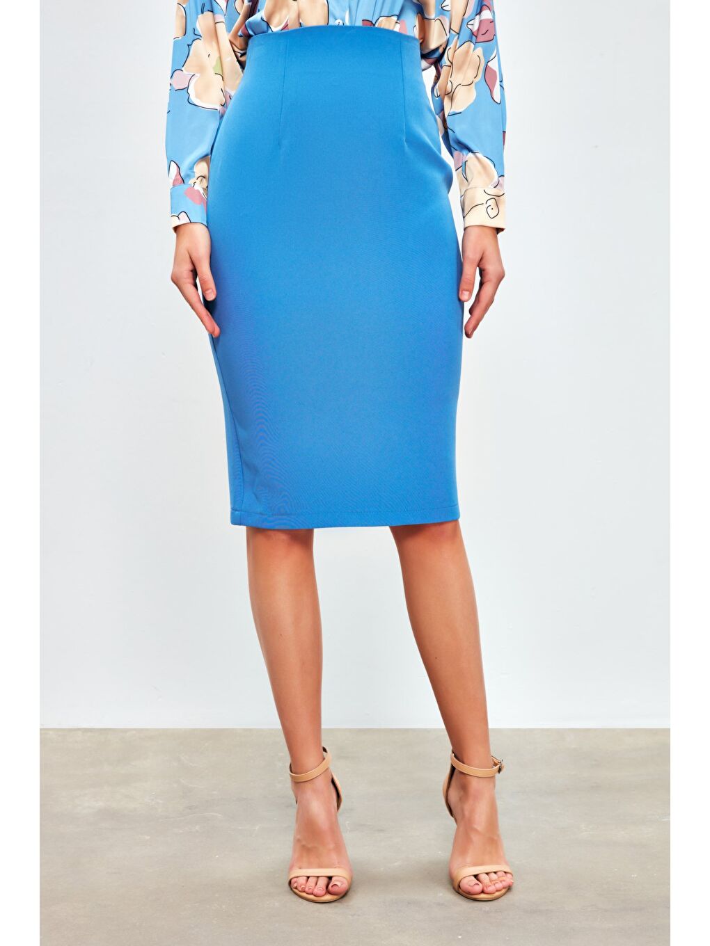 Düz Kalem Etek - Sax Mavi-4