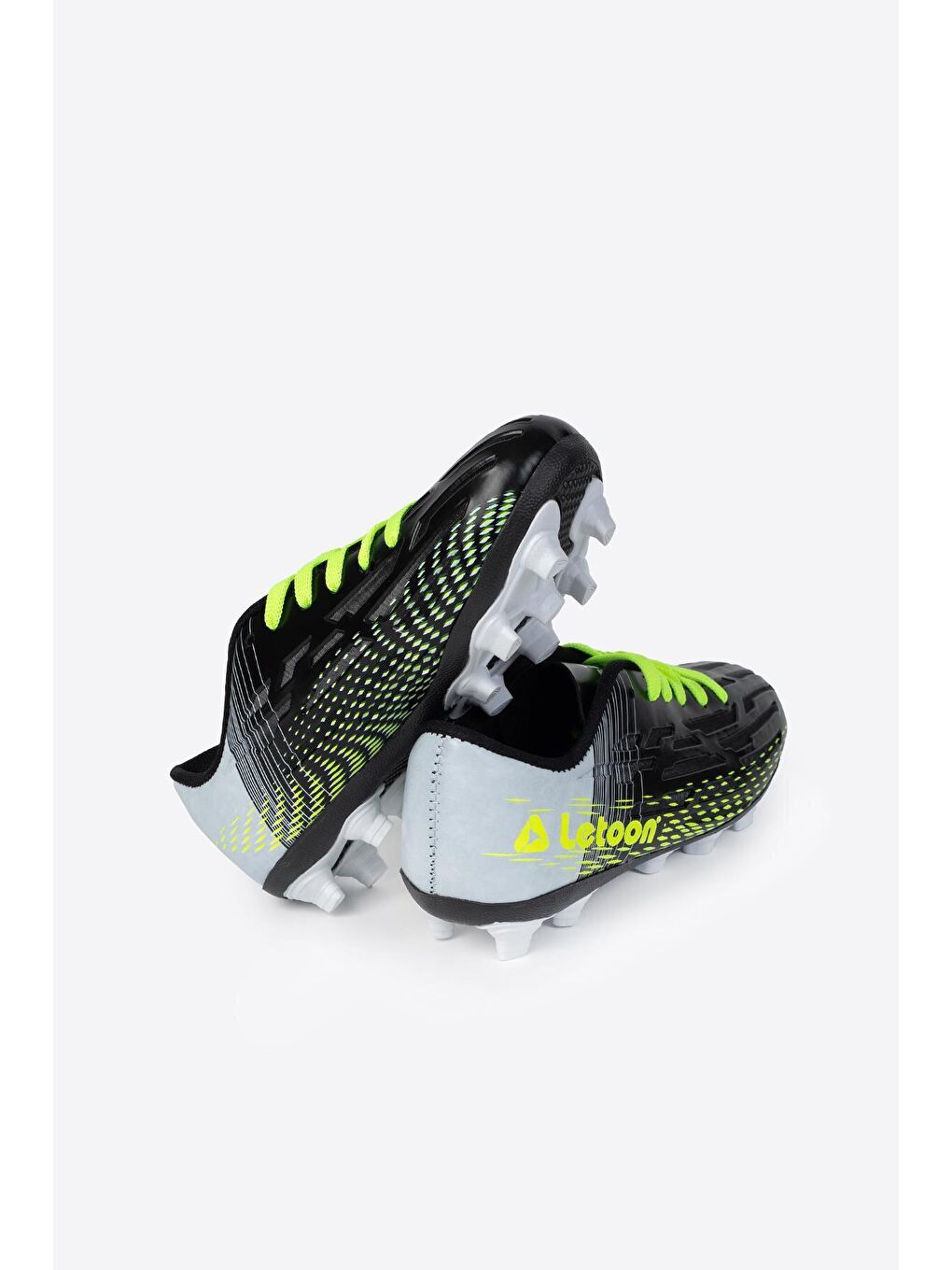 Siyah Yuvarlak Burunlu Bağcıklı Baskılı Erkek Çocuk Krampon Ayakkabı-2