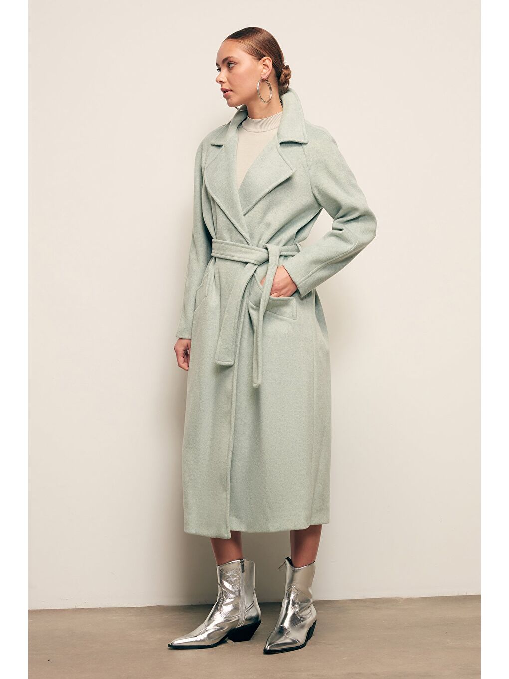 Yeşil Kuşaklı Uzun Kaban - Mint-2