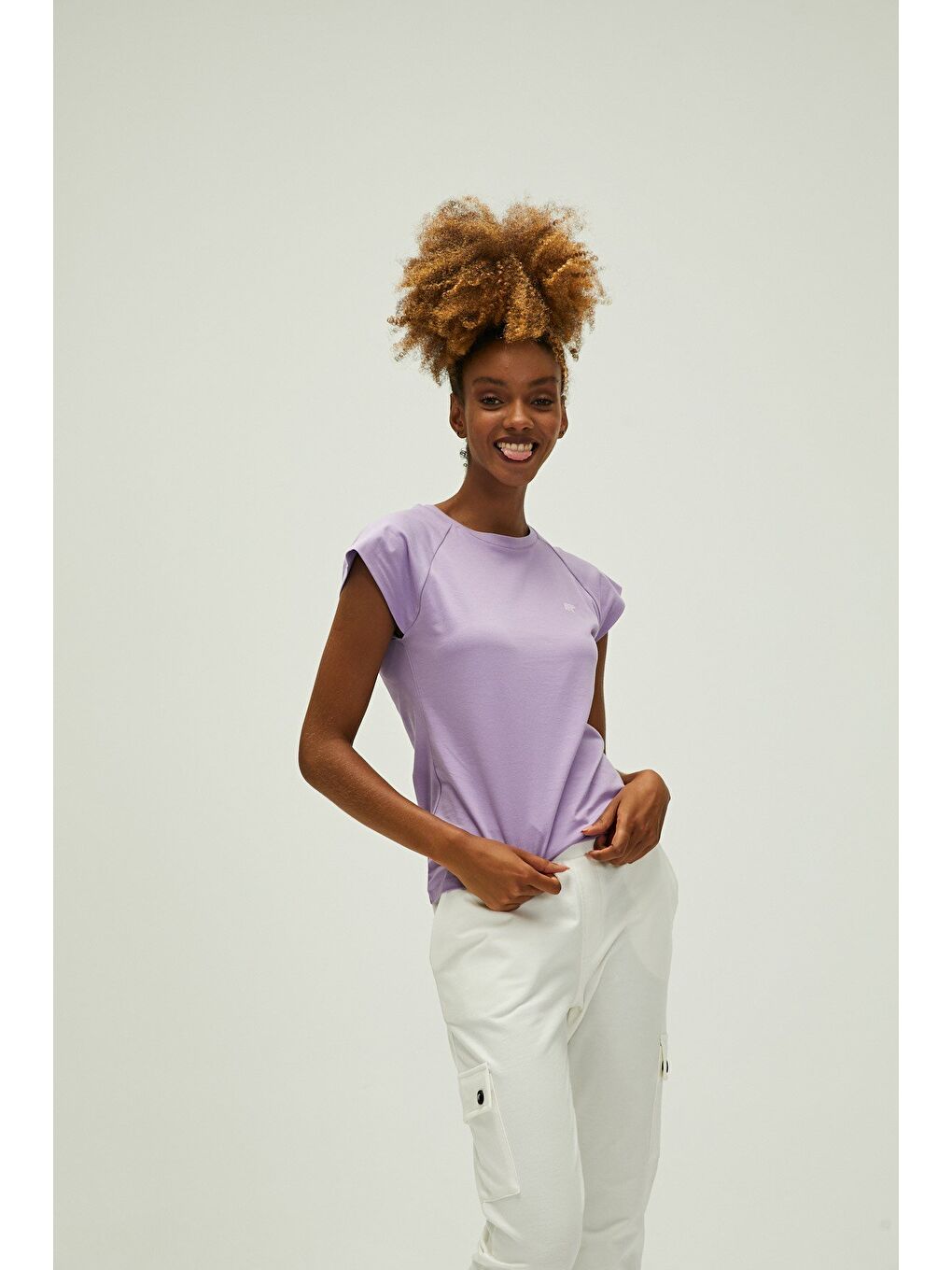 Mudra Tişört Lavanta Mor Basic Kadın Tişört-9