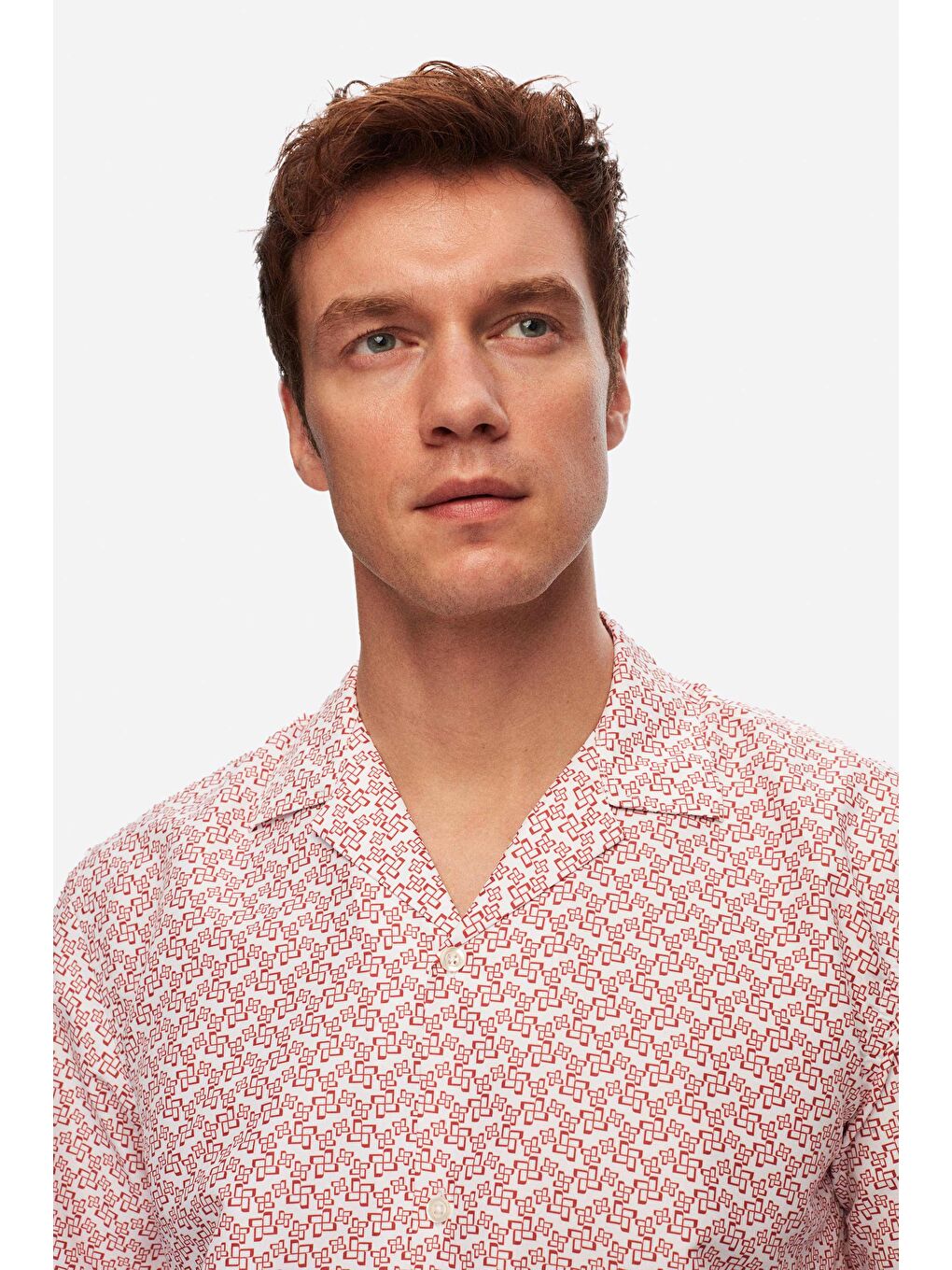 Twn Relaxed Beyaz Baskılı Desenli İzci Yaka Kısa Kollu Yazlık Gömlek-2