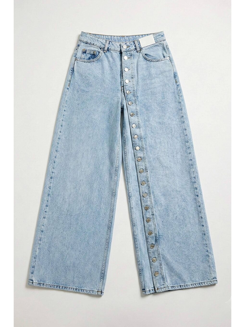 Mavi Kadın Jean Rengi Palazzo Fit Ful Düğme Yırtmaçlı Özel Tasarım Denim Jean-4