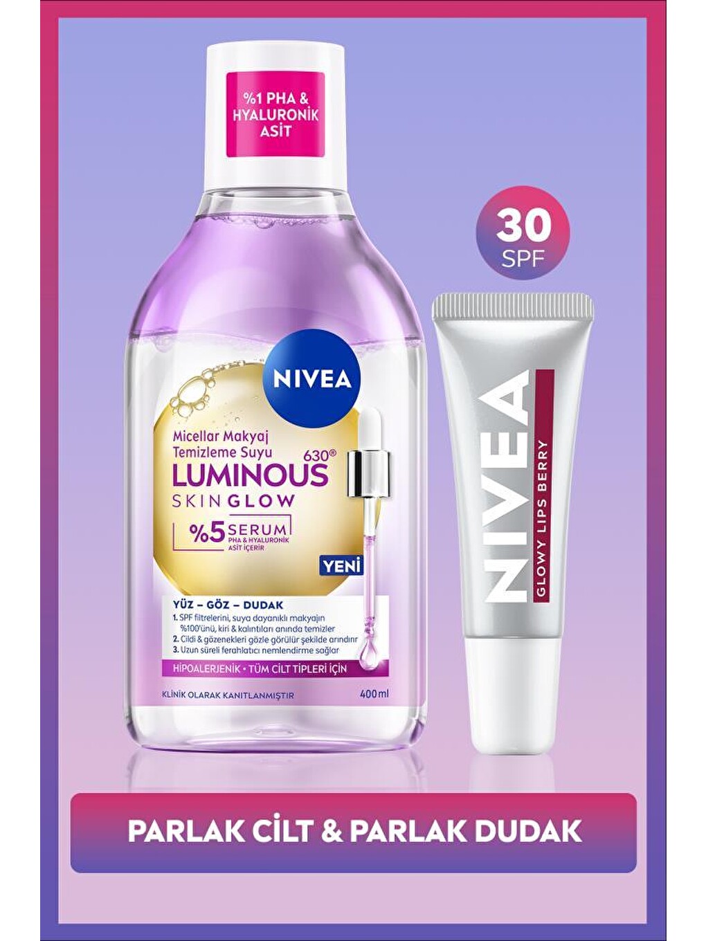 Luminous630 Skin Glow Makyaj Temizleme Suyu 400ml Ve Berry Renkli Nemlendirici Dudak Kremi