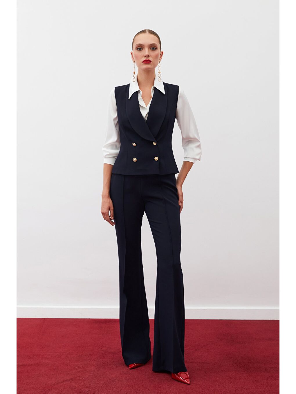 Düğme Detaylı Yelek - Lacivert-5