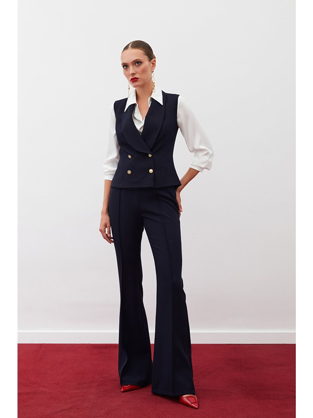 Düğme Detaylı Yelek - Lacivert-6