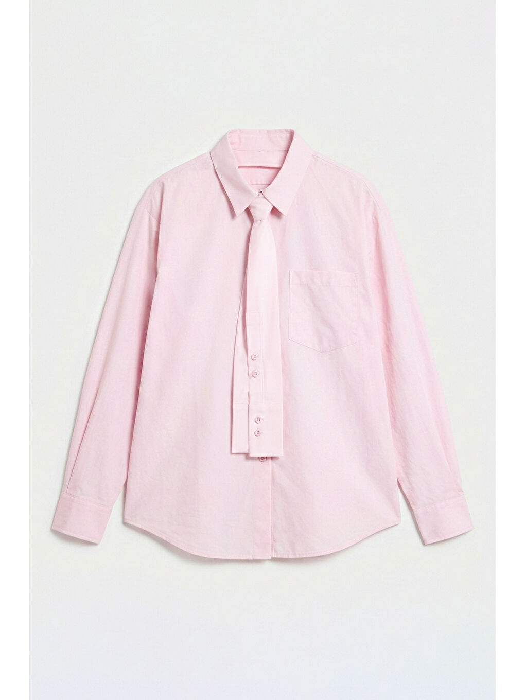 Kadın Pembe Oversize Kravat Detaylı Özel Tasarım Bol Kesim Gömlek-4