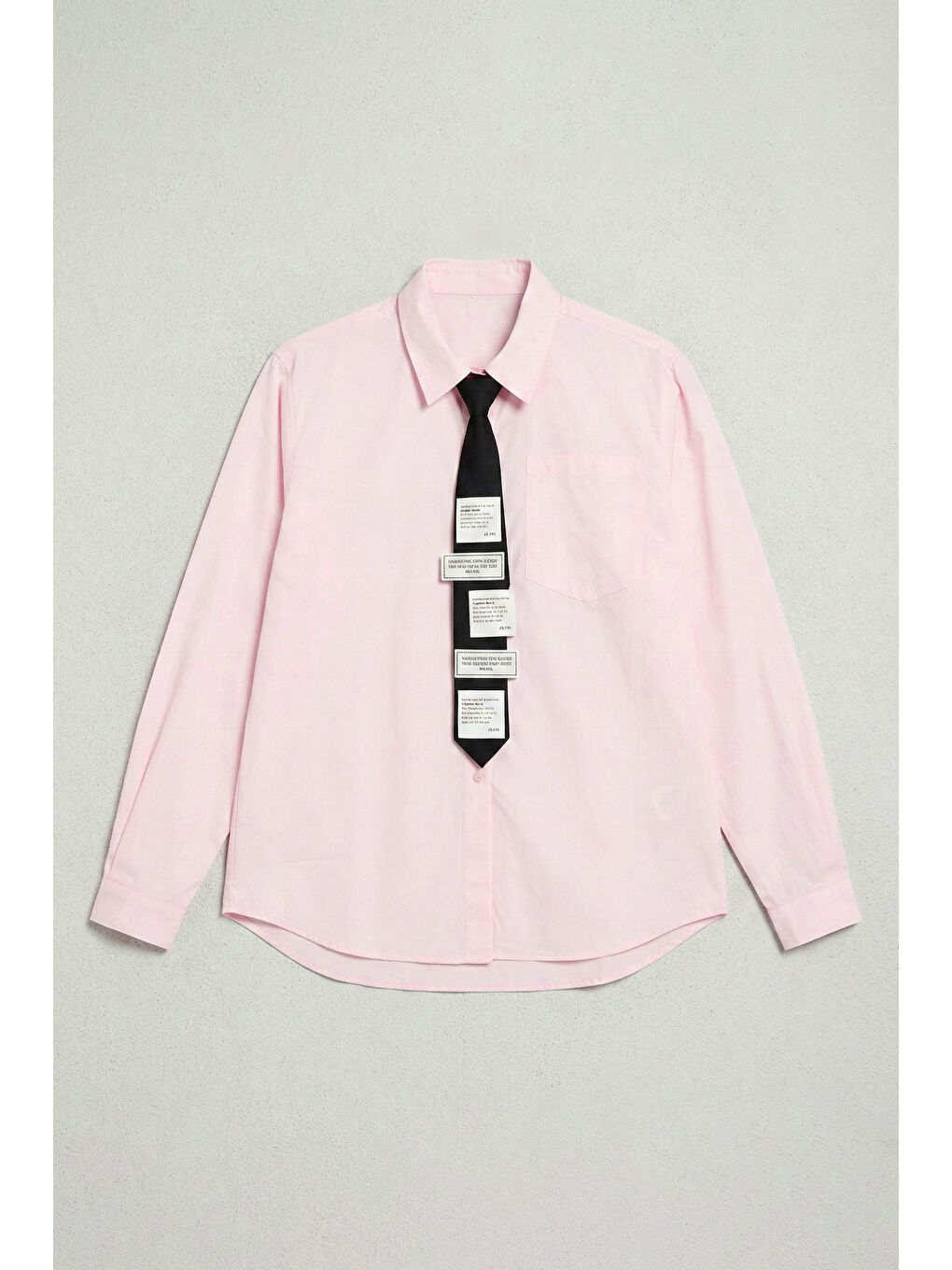 Kadın Pembe Renk Oversize Kravatlı Özel Tasarım Bol Kesim Gömlek-4