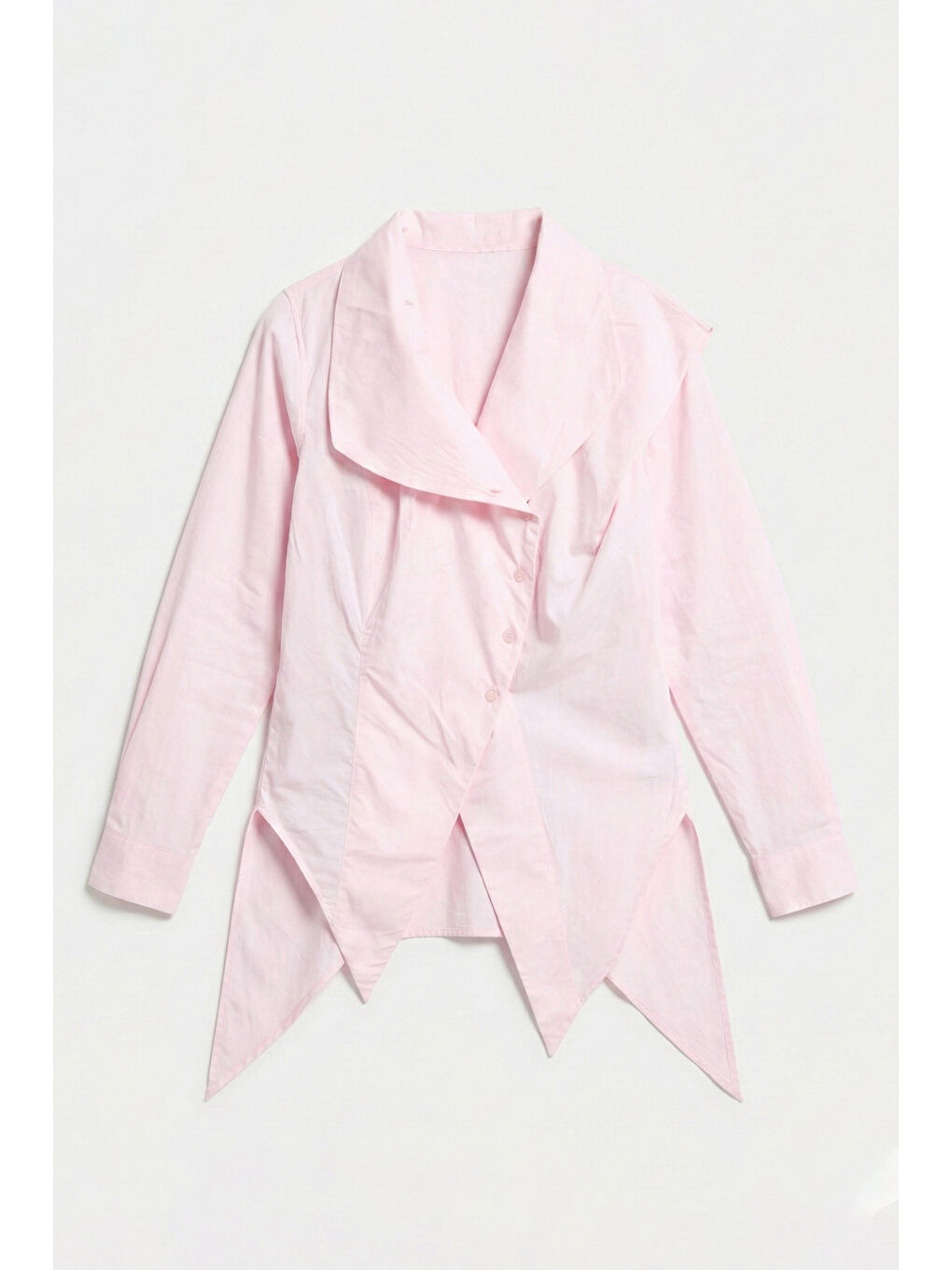 Kadın Pembe Renk Regular Fit Özel Yaka Detaylı Tasarım Gömlek-4