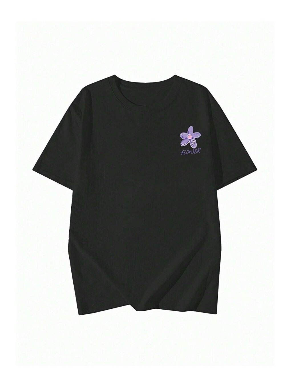 Kadın Siyah Flower Baskılı Oversize Tişört-2