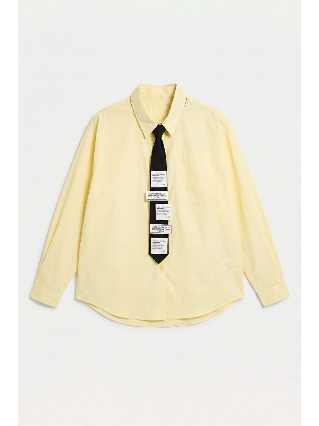 Kadın Sarı Renk Oversize Kravatlı Özel Tasarım Bol Kesim Gömlek-4