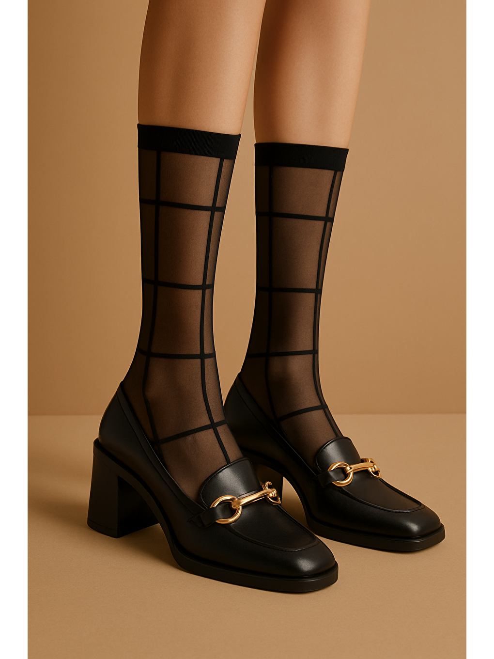 Kadın Kareli İnce Soket Çorap Siyah