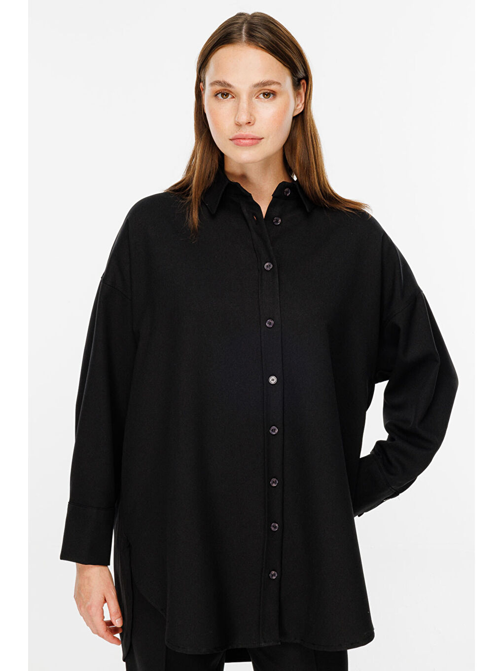 Premıum Dokuma Kumaş Oversıze Siyah Gömlek-3