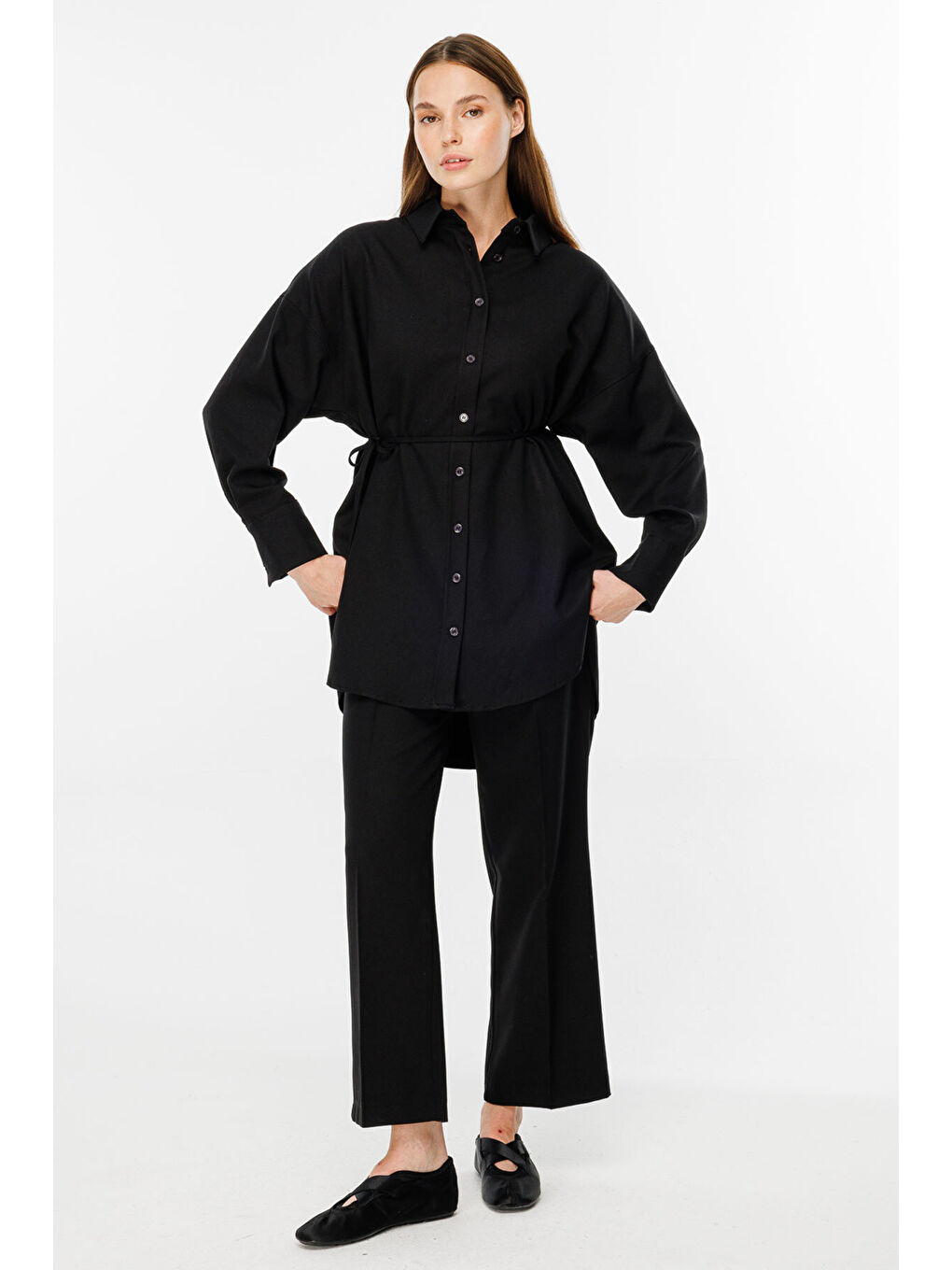 Premıum Dokuma Kumaş Oversıze Siyah Gömlek-4