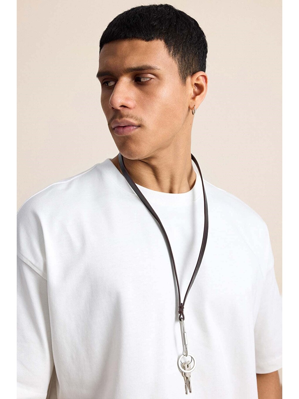 Erkek Boxy Fit Basic %100 Pamuklu Tişört Ekru-3