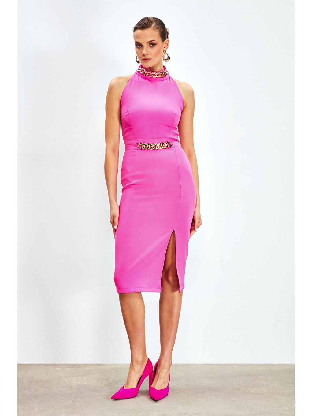 Ön Zincir Detaylı Etek - Fuşya-2