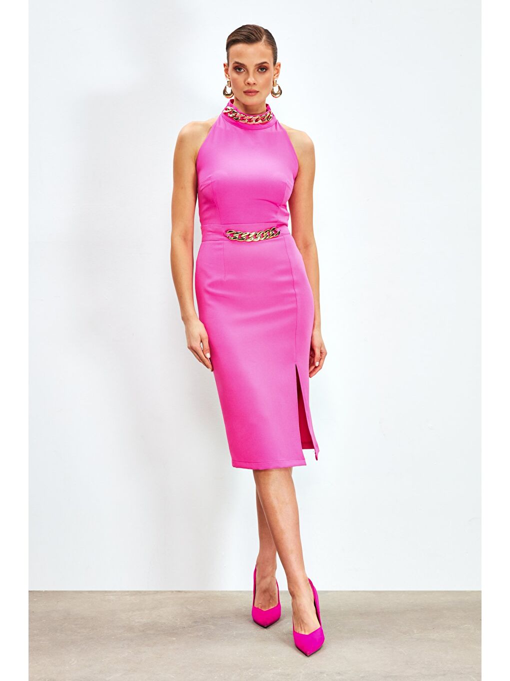 Ön Zincir Detaylı Etek - Fuşya-3