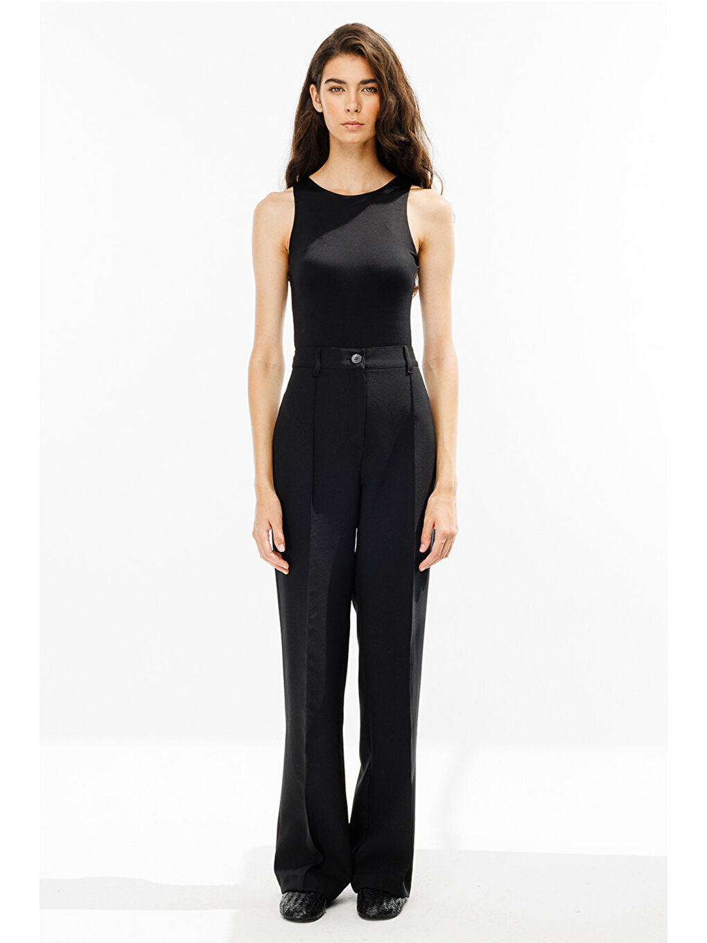 Dikiş Detaylı Siyah Palazzo Pantolon-2