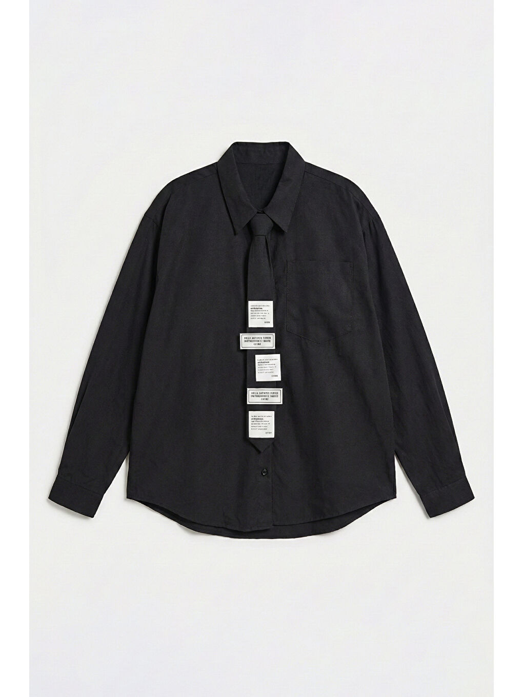 Kadın Siyah Renk Oversize Kravatlı Özel Tasarım Bol Kesim Gömlek-4