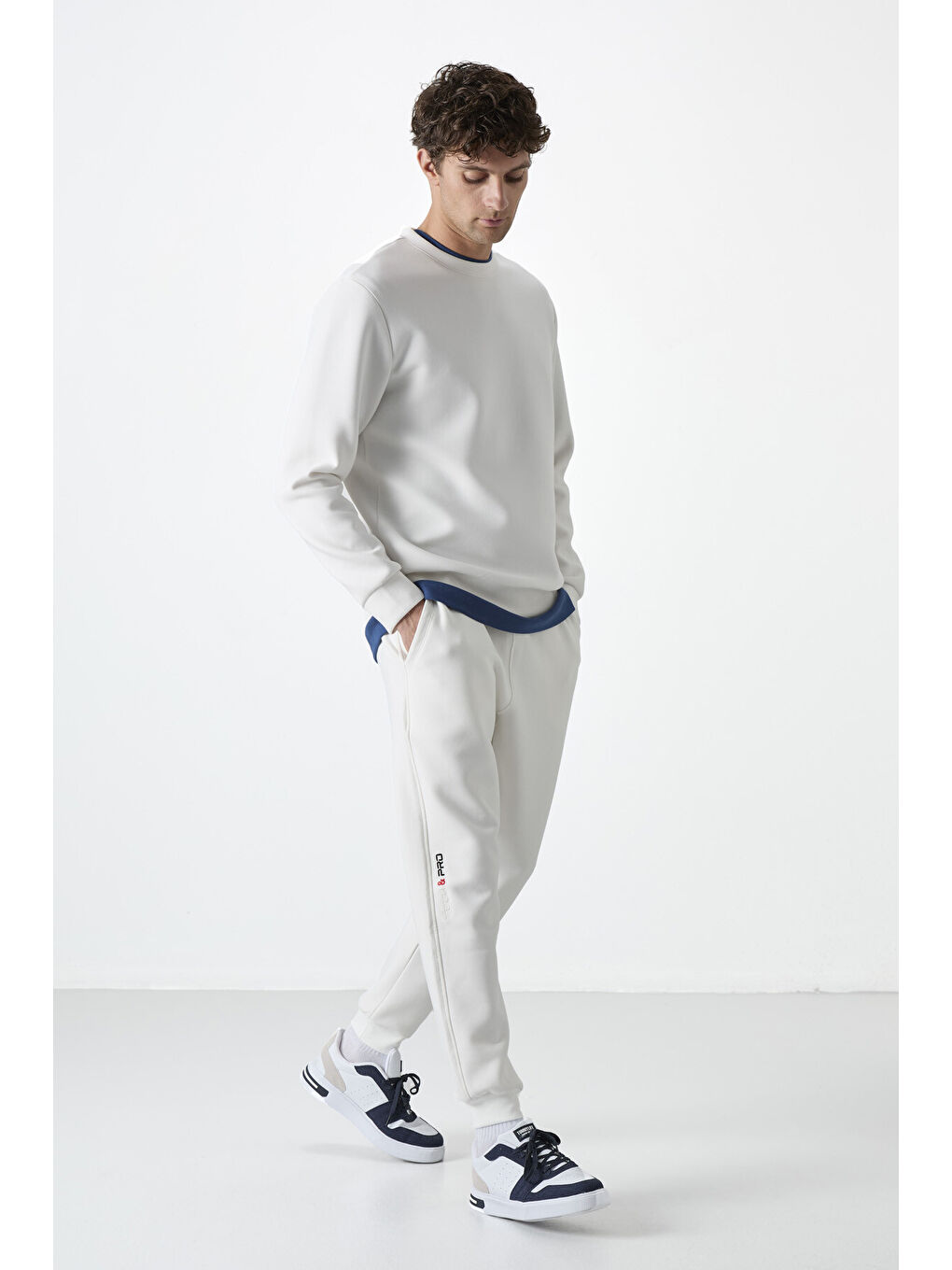 Ekru Bağcıklı Dar Paça  Erkek Jogger Eşofman Altı - 84999-3