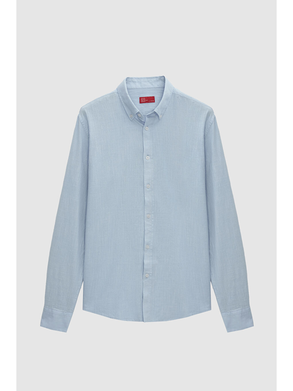 Slim Fit Mavi Düğmeli Yaka %100 Pamuk Yazlık Flamlı Keten Görünümlü Gömlek-4