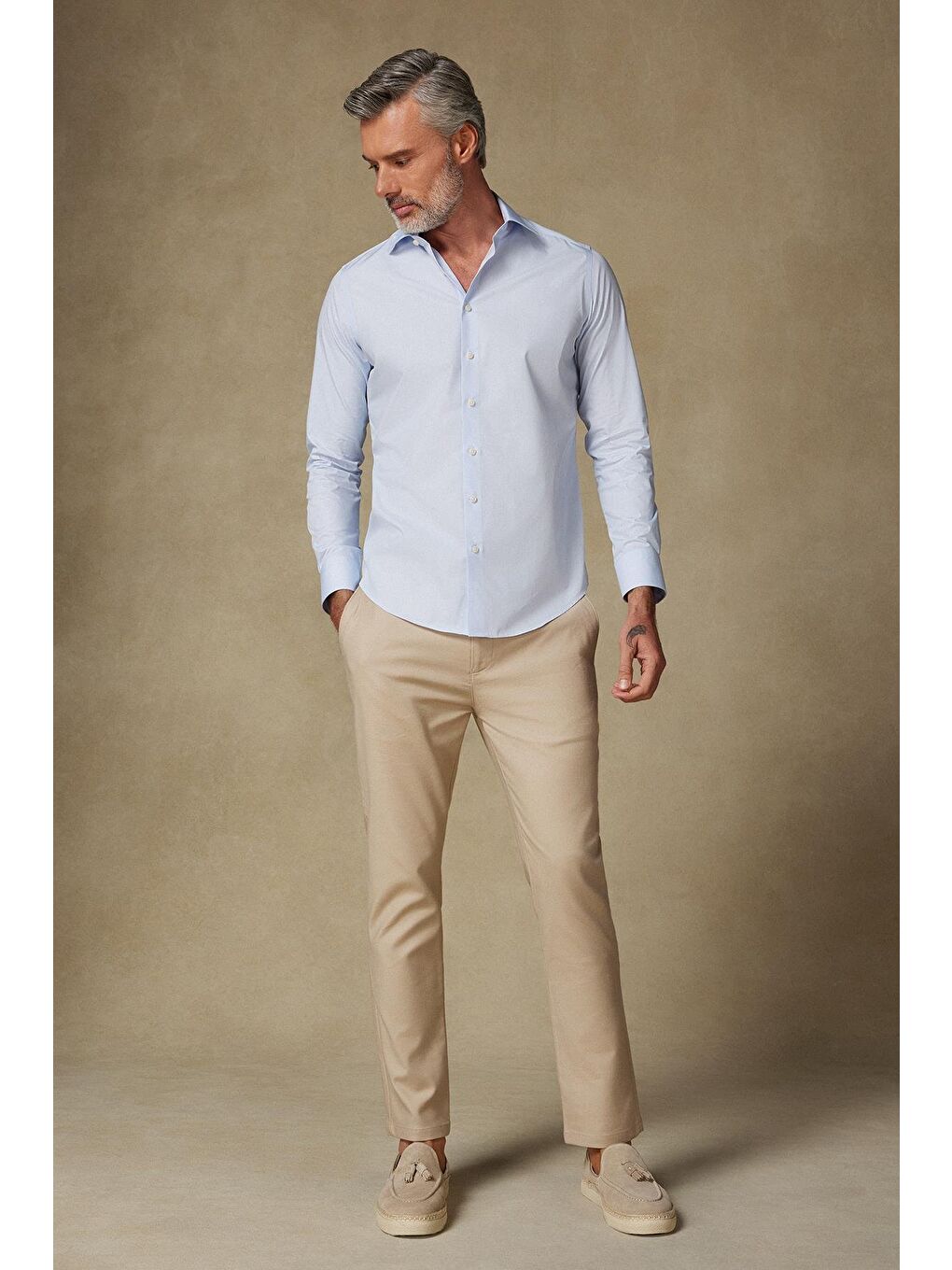 Bb Club Oscar Poplin Pamuk Polyester Slim Fit Açık Mavi Klasik Yaka Erkek Düz Gömlek-2